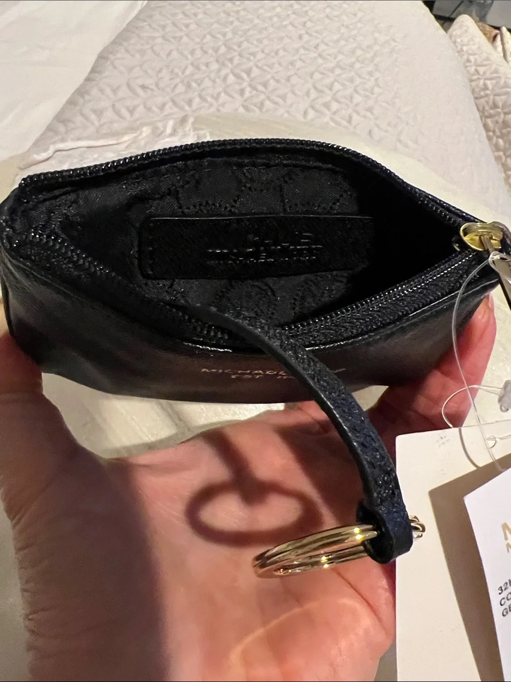 Michael Kors Black Saffiano Leather Zip Coin Pouch with Gold Logo